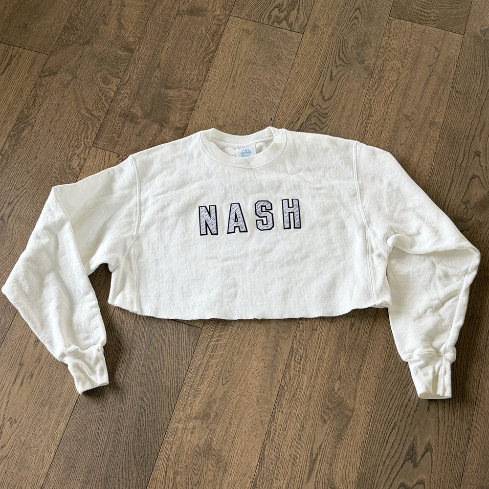 New NASH Champion Reverse Weave Cropped Sweatshirt Large white Nashville Raw Hem